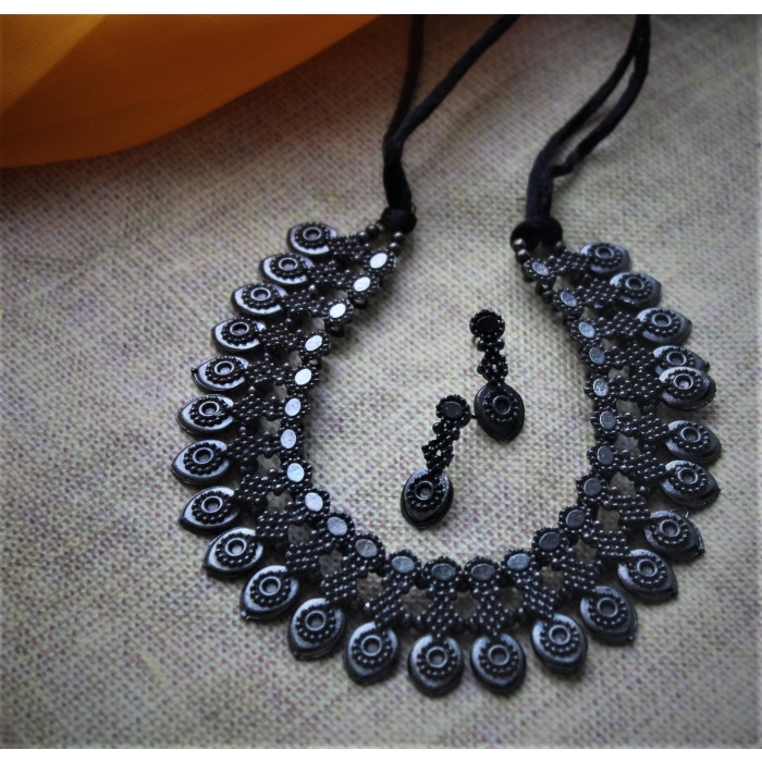 Artificial Brass Black Polish Adjustable Necklace set for Women | Save 33% - Rajasthan Living 5
