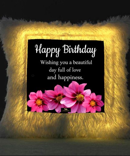 Vickvii Printed Happy Birthday With Full Of Love And Happines Led Cushion With Filler (38*38CM) | Save 33% - Rajasthan Living