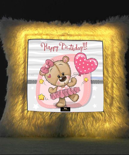 Vickvii Printed Happy Birthday Text With Cute Teddy Led Cushion With Filler (38*38CM) | Save 33% - Rajasthan Living