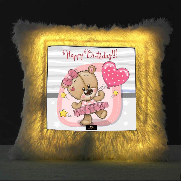 Vickvii Printed Happy Birthday Text With Cute Teddy Led Cushion With Filler (38*38CM) | Save 33% - Rajasthan Living 5
