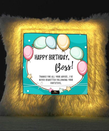 Vickvii Printed Happy Birthday Boss Led Cushion With Filler (38*38CM) | Save 33% - Rajasthan Living