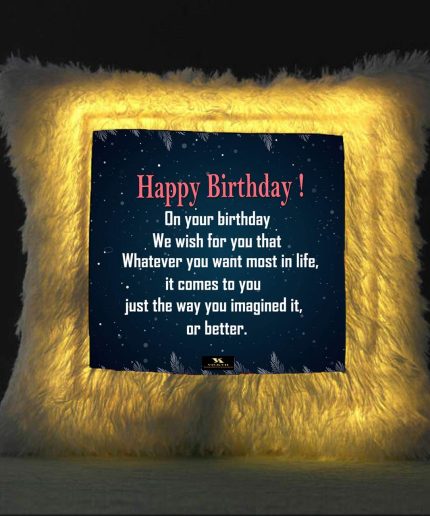 Vickvii Printed Happy Birthday With Quots Led Cushion With Filler (38*38CM) | Save 33% - Rajasthan Living