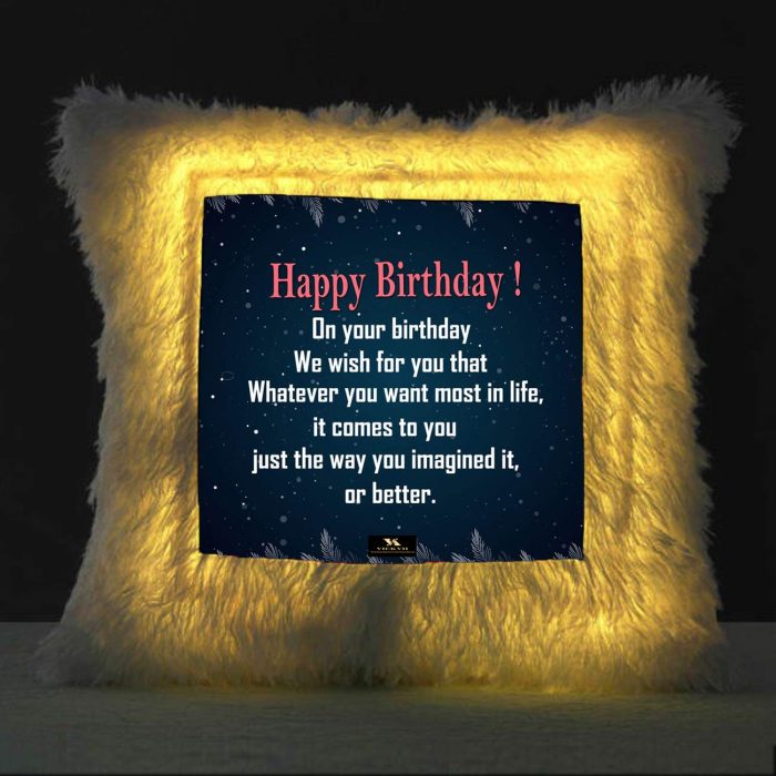 Vickvii Printed Happy Birthday With Quots Led Cushion With Filler (38*38CM) | Save 33% - Rajasthan Living 5