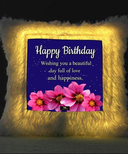 Vickvii Printed Happy Birthday With Wishing You A Beautiful Day Led Cushion With Filler (38*38CM) | Save 33% - Rajasthan Living