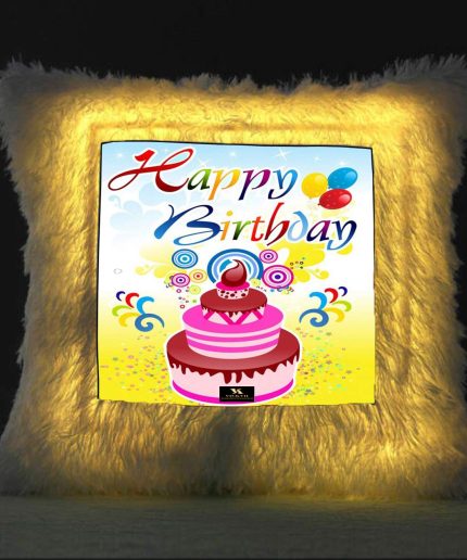 Vickvii Printed Happy Birthday With Cake  Led Cushion With Filler (38*38CM) | Save 33% - Rajasthan Living