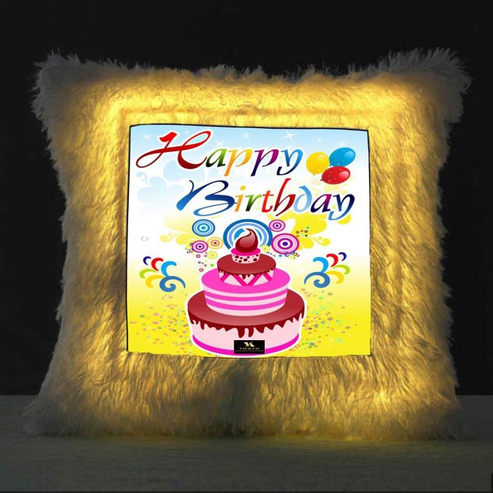 Vickvii Printed Happy Birthday With Cake  Led Cushion With Filler (38*38CM) | Save 33% - Rajasthan Living 5