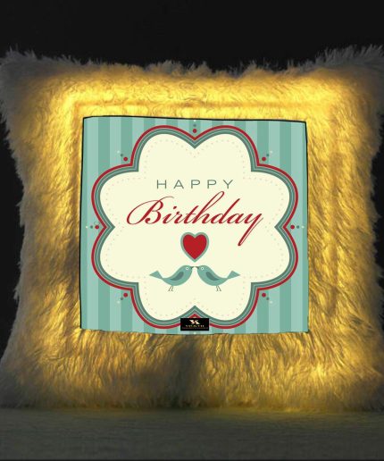 Vickvii Printed Happy Birthday With Cute Birds Led Cushion With Filler (38*38CM) | Save 33% - Rajasthan Living