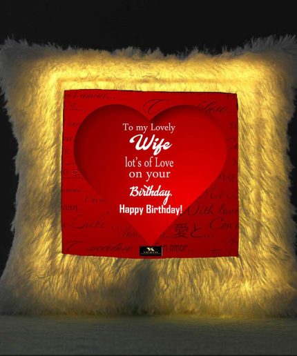 Vickvii Printed Happy Birthday To My Lovely Wife Led Cushion With Filler (38*38CM) | Save 33% - Rajasthan Living