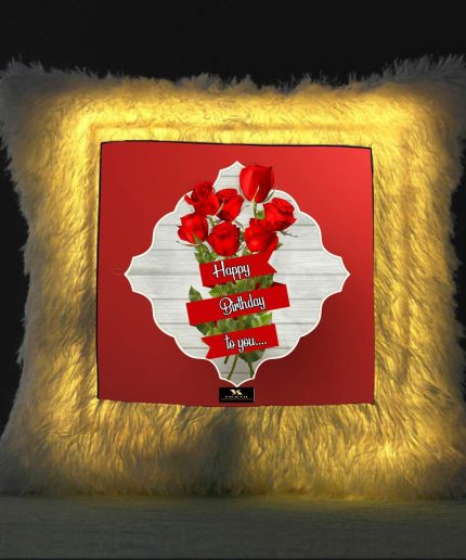 Vickvii Printed Happy Birthday To You With Red Rose Led Cushion With Filler (38*38CM) | Save 33% - Rajasthan Living