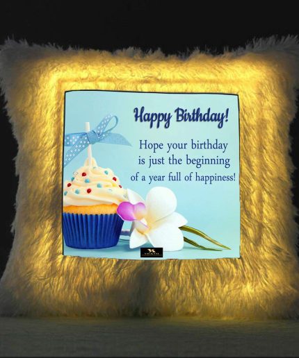 Vickvii Printed Happy Birthday With Cupcake Led Cushion With Filler (38*38CM) | Save 33% - Rajasthan Living
