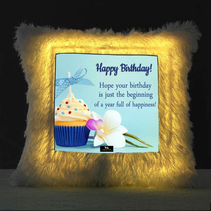 Vickvii Printed Happy Birthday With Cupcake Led Cushion With Filler (38*38CM) | Save 33% - Rajasthan Living 5