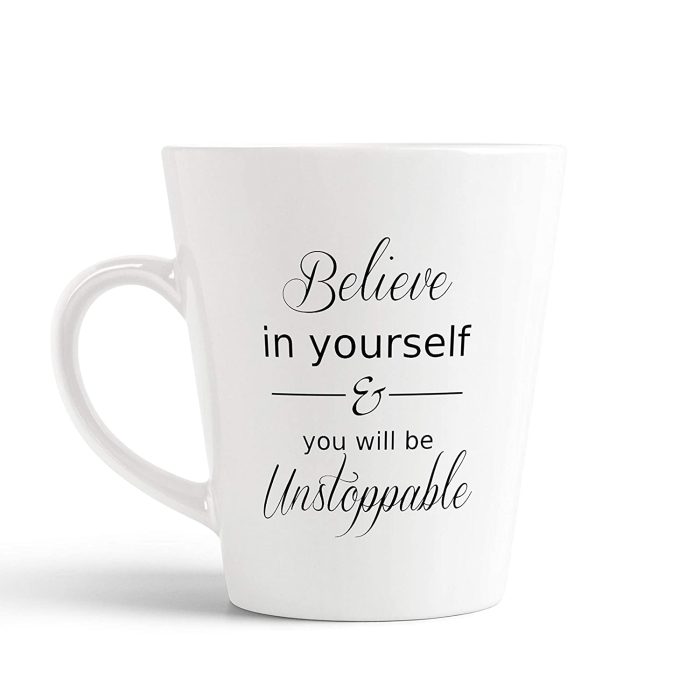 Aj Prints Ceramic Believe in Yourself and You Will be Unstoppable Printed Conical Latte White Coffee Mug -12Oz (350ml) | Save 33% - Rajasthan Living 5