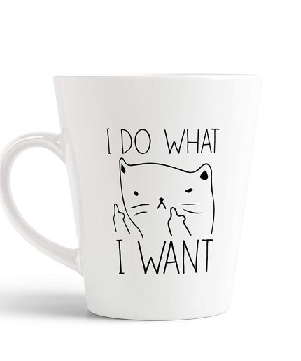 Aj Prints I do What I Want Cute Cat Printed Conical Ceramic Coffee Mug, 350 ml (White) | Save 33% - Rajasthan Living 5
