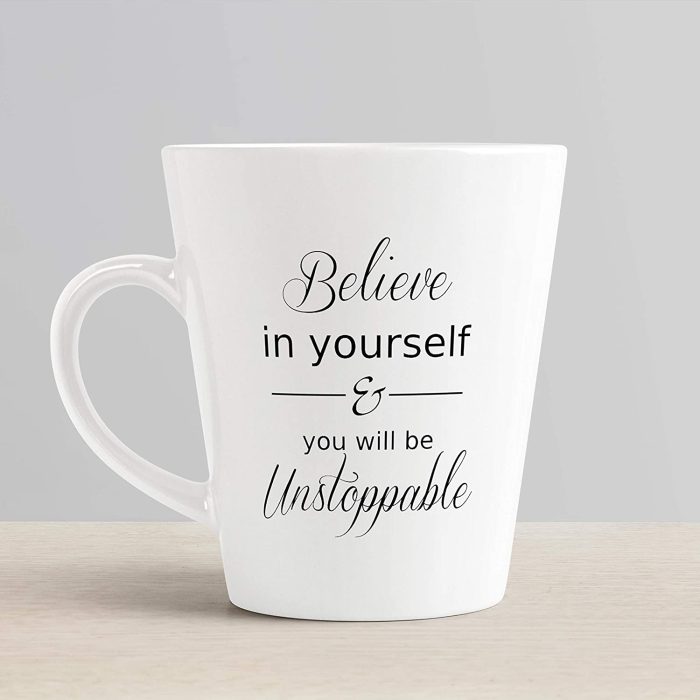 Aj Prints Ceramic Believe in Yourself and You Will be Unstoppable Printed Conical Latte White Coffee Mug -12Oz (350ml) | Save 33% - Rajasthan Living 6