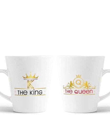 Aj Prints King and Queen Conical Latte Ceramic Mug Set (12 Oz, White) | Save 33% - Rajasthan Living