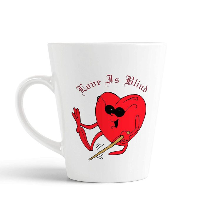 Aj Prints Love is Blind Cute Heart Design Printed Conical Mug- Funny Coffee Mug, White 12Oz Milk Mug for Couple | Save 33% - Rajasthan Living 5