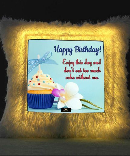 Vickvii Printed Happy Birthday With Cupcake And Rose Led Cushion With Filler (38*38CM) | Save 33% - Rajasthan Living