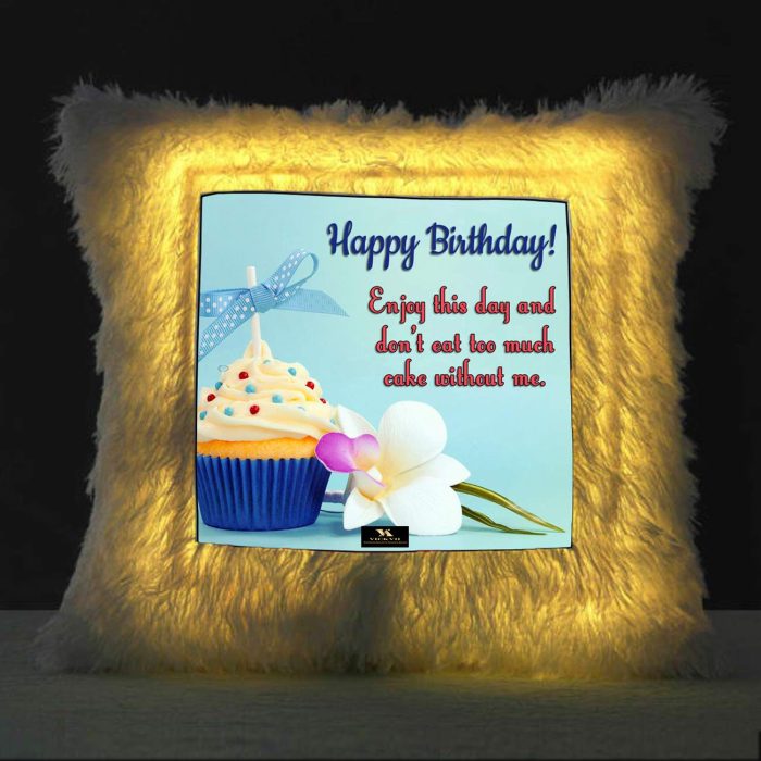 Vickvii Printed Happy Birthday With Cupcake And Rose Led Cushion With Filler (38*38CM) | Save 33% - Rajasthan Living 5