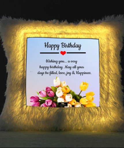 Vickvii Printed Happy Birthday With Love Joy And Happiness Led Cushion With Filler (38*38CM) | Save 33% - Rajasthan Living