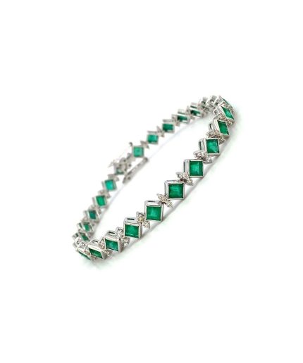 Emerald and Diamond Bracelet in 18K White Gold | Save 33% - Rajasthan Living 3