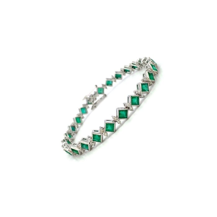 Emerald and Diamond Bracelet in 18K White Gold | Save 33% - Rajasthan Living 6