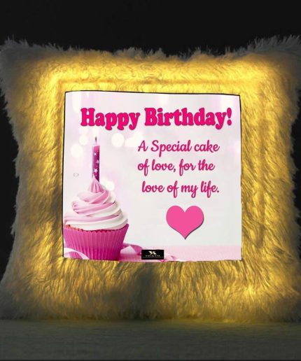 Vickvii Printed Happy Birthday With A Special Cake Of Love Led Cushion With Filler (38*38CM) | Save 33% - Rajasthan Living