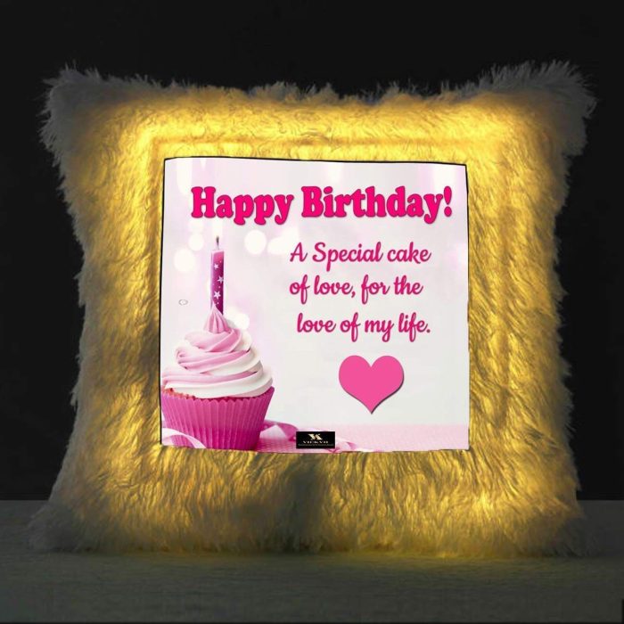 Vickvii Printed Happy Birthday With A Special Cake Of Love Led Cushion With Filler (38*38CM) | Save 33% - Rajasthan Living 5