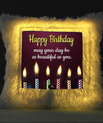 Vickvii Printed Happy Birthday May Your Day be As Beautiful As You Led Cushion With Filler (38*38CM) | Save 33% - Rajasthan Living