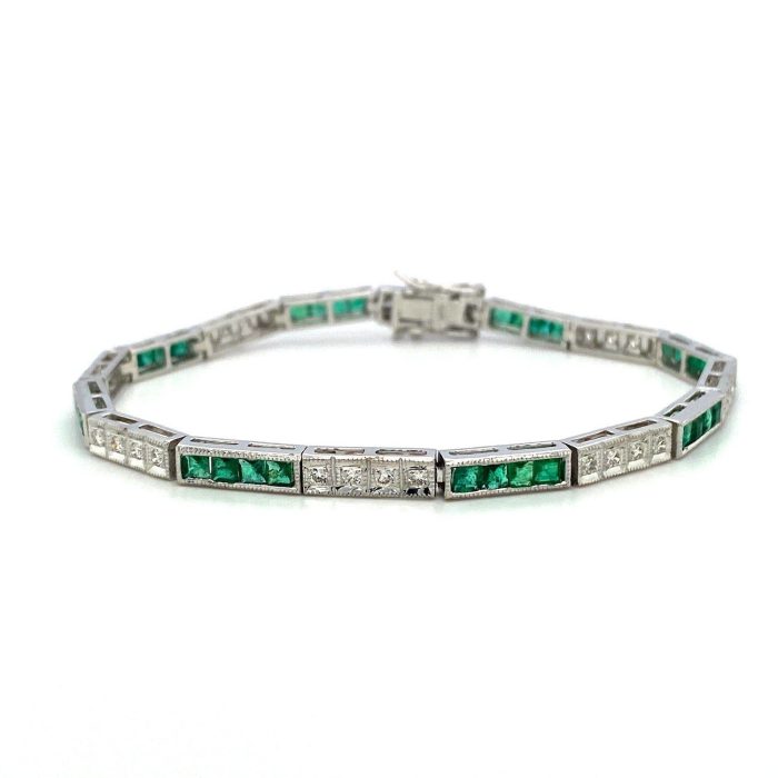 Emerald and Diamond Bracelet in 14K White Gold | Save 33% - Rajasthan Living 5