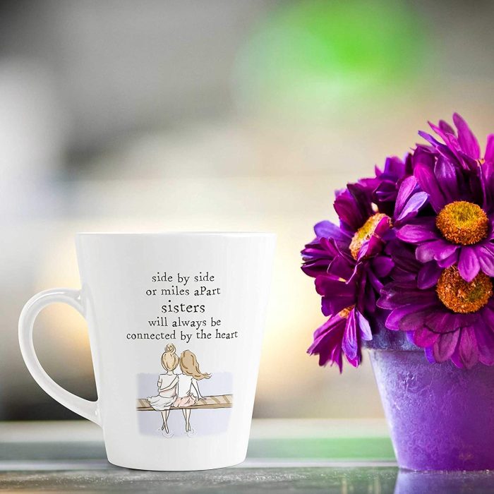 Aj Prints Side by Side or Miles a Part,Sisters Will Always be Connected by The Heart Cute Quotes Conical Coffee Mug-350ml-White | Save 33% - Rajasthan Living 7