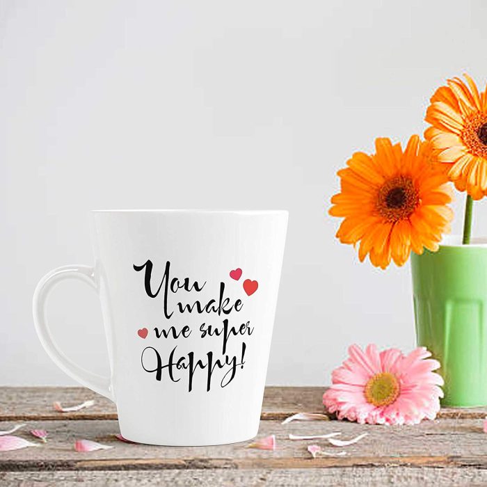 Aj Prints You Make me Super Happy Quotes Conical Coffee Mug-Inspirational and Motivational Tea Cup-White-12Oz Milk Mug | Save 33% - Rajasthan Living 7