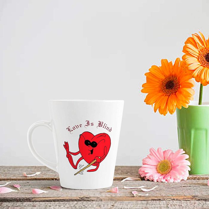 Aj Prints Love is Blind Cute Heart Design Printed Conical Mug- Funny Coffee Mug, White 12Oz Milk Mug for Couple | Save 33% - Rajasthan Living 7
