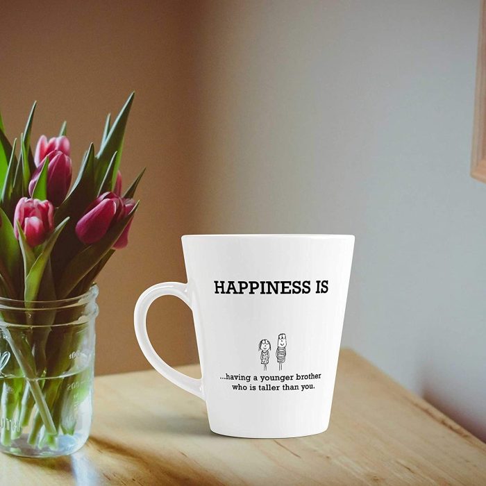 Aj Prints Cute Happy Quotes Conical Coffee Mug- Happiness is, Having a Younger Brother who is Taller Than You Printed Mug | Save 33% - Rajasthan Living 6