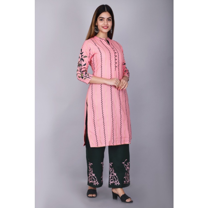 Pink Embroidery Set (Kurta Plazzo Set) | Save 33% - Rajasthan Living 5