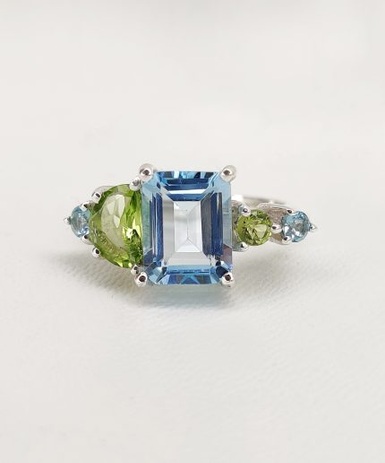 Blue Topaz and Peridot Ring Multi Gemstones Ring – December and August Birthstone | Save 33% - Rajasthan Living 3