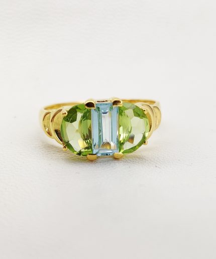 Blue Topaz and Peridot Ring, Baguette Cut Half Moon Ring, December & August Birthstone, Unique Modern Ring, Sterling Silver, Gift For Her | Save 33% - Rajasthan Living 3