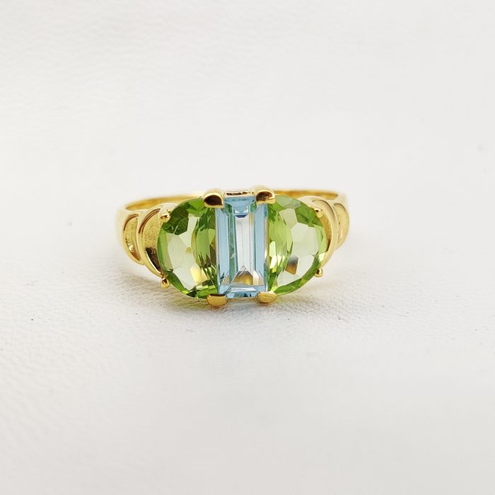 Blue Topaz and Peridot Ring, Baguette Cut Half Moon Ring, December & August Birthstone, Unique Modern Ring, Sterling Silver, Gift For Her | Save 33% - Rajasthan Living 6