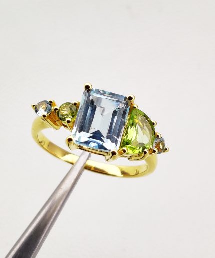 Blue Topaz and Peridot Ring Multi Gemstones Ring – December and August Birthstone | Save 33% - Rajasthan Living