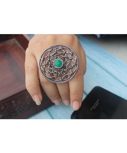 Big round designer hollow brass adjustable ring for Women | Save 33% - Rajasthan Living