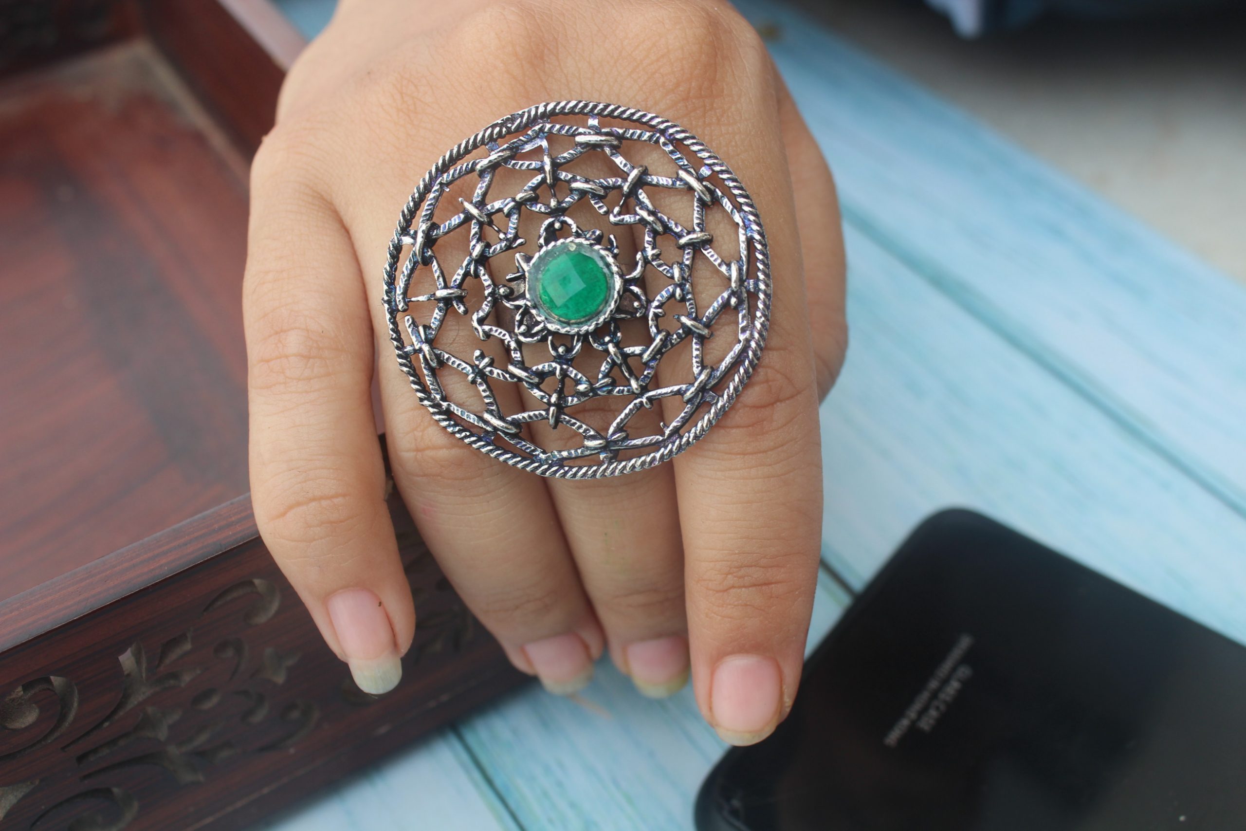 Big round designer hollow brass adjustable ring for Women | Save 33% - Rajasthan Living 9