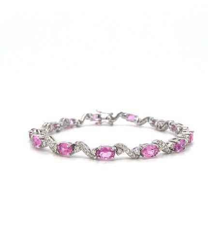 Pink Sapphire and Diamond Bracelet in 18K White Gold | Save 33% - Rajasthan Living