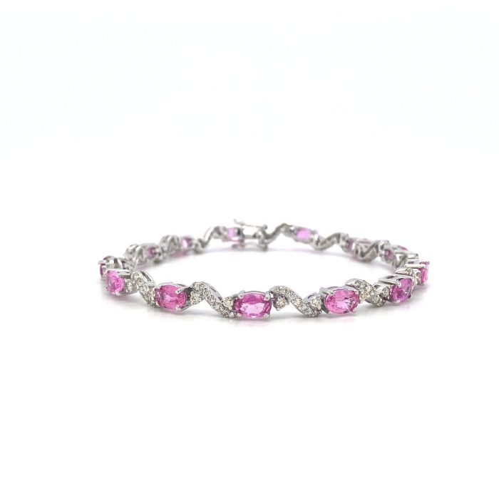 Pink Sapphire and Diamond Bracelet in 18K White Gold | Save 33% - Rajasthan Living 5