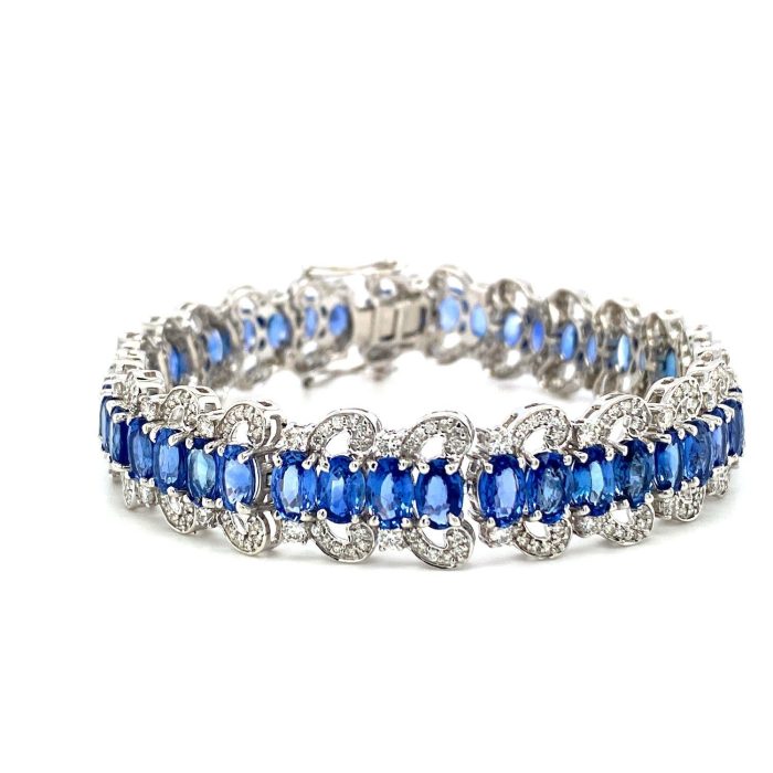 Sapphire and Diamond Bracelet in 18K White Gold | Save 33% - Rajasthan Living 5