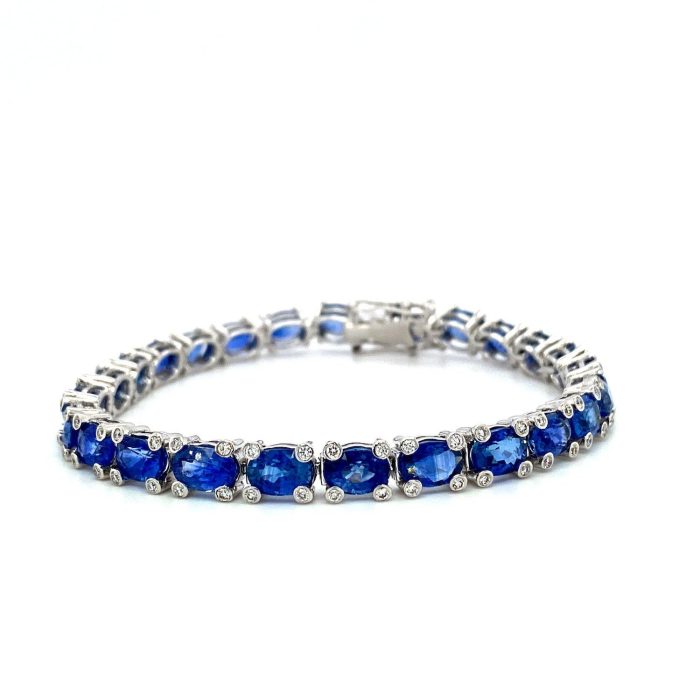 Sapphire and Diamond Bracelet in 18K White Gold | Save 33% - Rajasthan Living 5