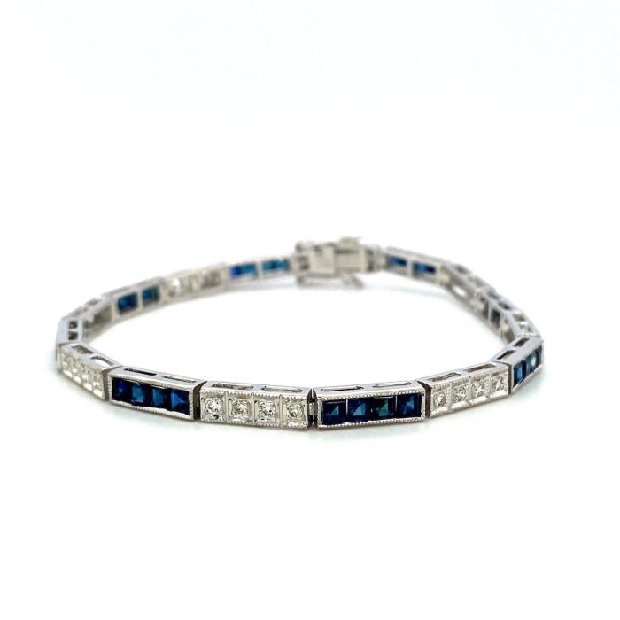 Sapphire and Diamond Bracelet in 14K White Gold | Save 33% - Rajasthan Living 5