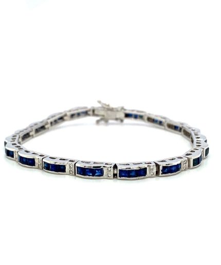 Sapphire and Diamond Bracelet in 14K White Gold | Save 33% - Rajasthan Living