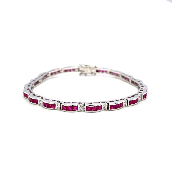 Ruby and Diamond Bracelet in 14K White Gold | Save 33% - Rajasthan Living 5
