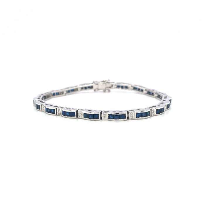 Sapphire and Diamond Bracelet in 14K White Gold | Save 33% - Rajasthan Living 5