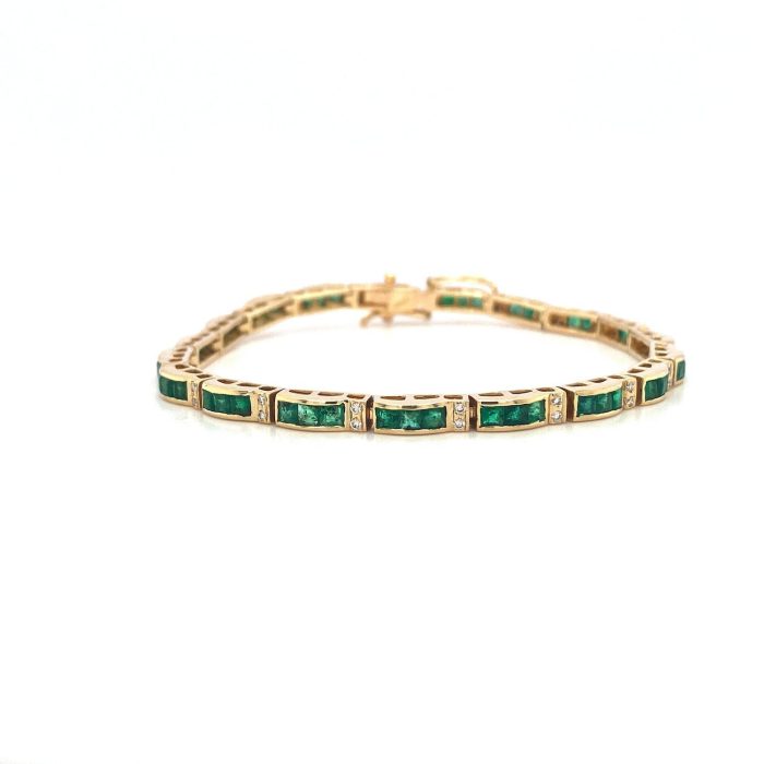 Emerald and Diamond Bracelet in 14K Yellow Gold | Save 33% - Rajasthan Living 5