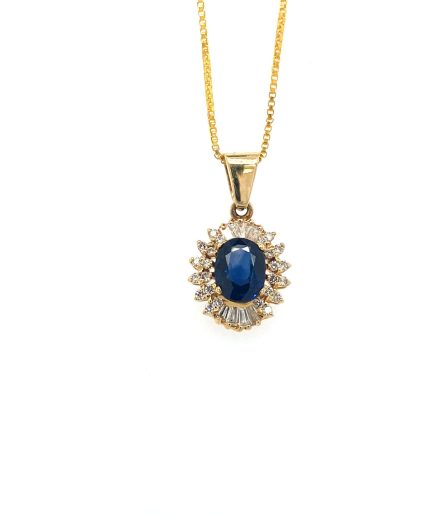 Sapphire and Diamond Pendant in 14K Yellow Gold | Save 33% - Rajasthan Living